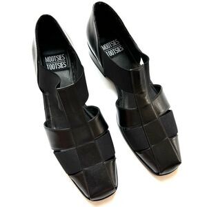 Mootsies Tootsies Fisherman Black Leather Strappy Slip On Size 9 Cut Out Grunge